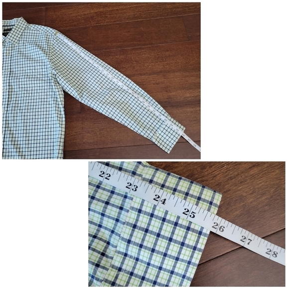 Oxbridge by Ron Bennett Modern Fit Green & Navy Plaid Button Front Shirt Size L - Picture 6 of 7